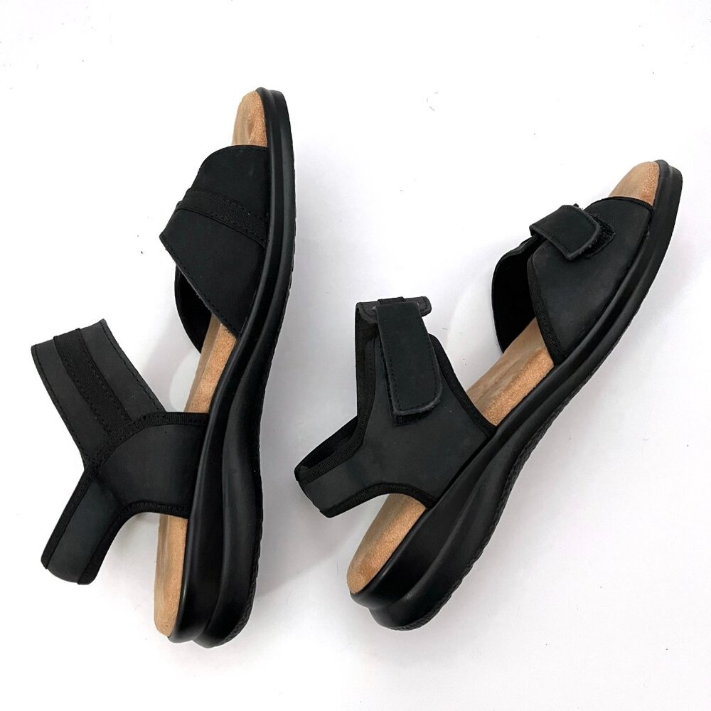 Flexus Sandals Made in Italy Black Leather Comfort Ankle Strap Spring Step - Picture 4 of 12